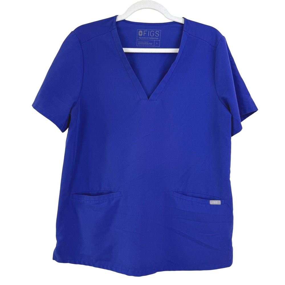 FIGS CASMA Scrub Top V-Neck Short Sleeve Pockets Blue L WOMEN MEDICAL PRO
